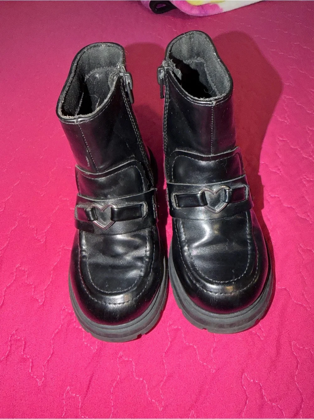 Zara Black Girls' Ankle Boots with Heart Trim